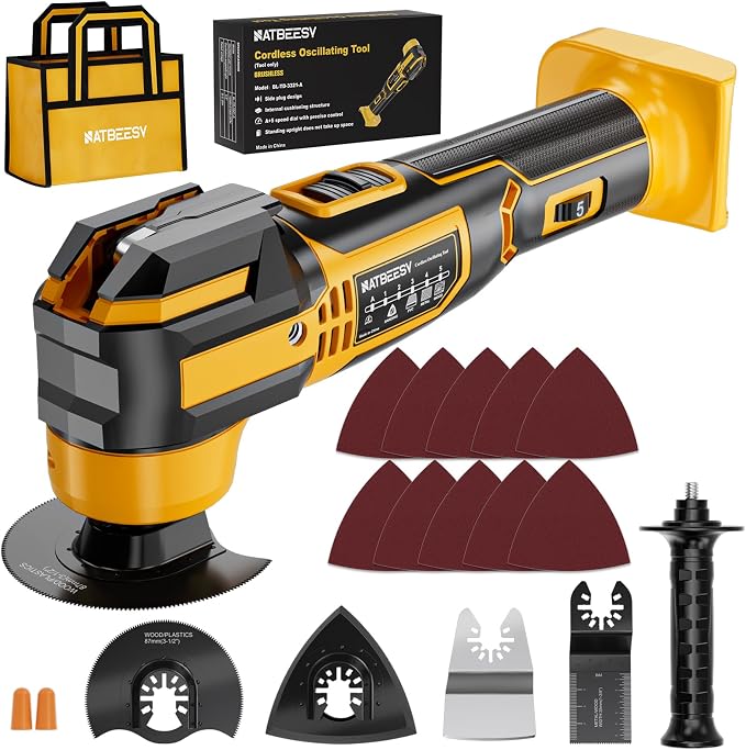 NATBEESY Upgraded Oscillating Multi-Tool Compatible with DeWalt 20V Battery, Cordless Oscillating Tool with Brushless Motor, 21000 OPM & 4.5°Swing for Fast Smooth Cutting, Tool Only