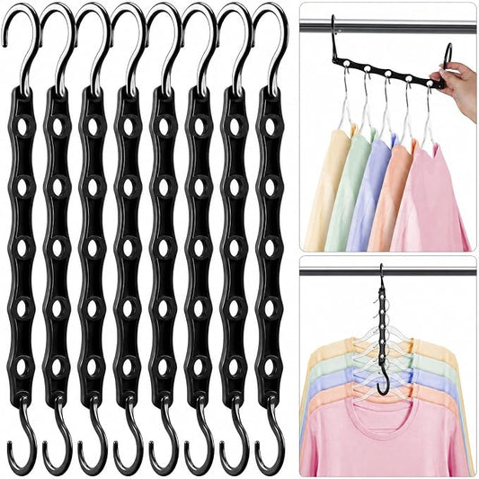HOUSE DAY Closet Organizers and Storage 8 Pack - Black, Saving Closet Space | with 5 Holes for Daily Clothes Storage, Multifunctional and Cascading Home Essentials, Small Closet Organizer for Storage