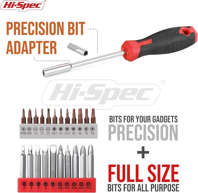 Hi-Spec 8V USB Cordless Drill Driver Home Tool Kit for Home DIY, Red | 58pc, faster holes and screwdriving, bit accessories, portable carry storage, light-duty project control, home setup help
