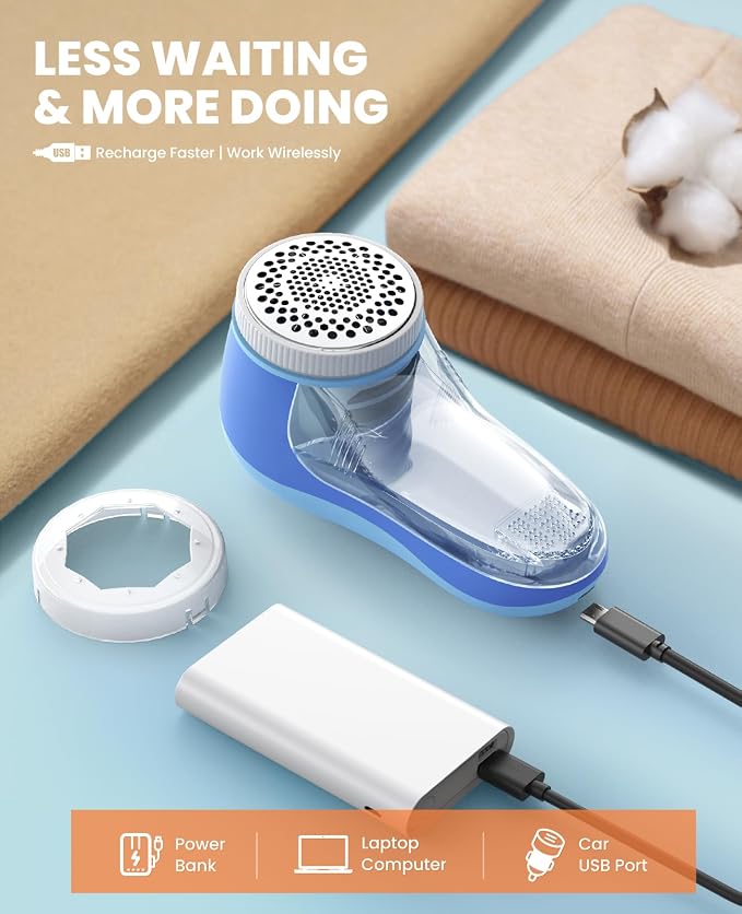 POPCHOSE Fabric Shaver, Lint Shaver with 6-Leaf Blade, Rechargeable | Lint Remover with Type-C Fast Charing Port, Sweater Defuzzer, Clothes Shaver for Couch, Furniture, Blanket, Remove Pilling