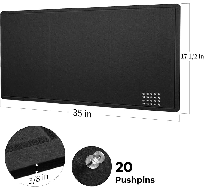 Felt Bulletin Board 35x18 inches, Decorative Pin Board for Home & Office | Cork Board Alternative for Wall with Push Pins, Display Mood Board for Photos, Notes & Reminders