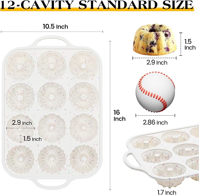 1 Pc Silicone Mini Fluted Tube Cake Pans with Metal Frame, 6-Cavity Non-Stick Moldes De Silicona Para Gelatina, Mini Flan Molds for Cupcake, Donuts, Muffin, Cornbread, Brownie, Jellies (Cream)