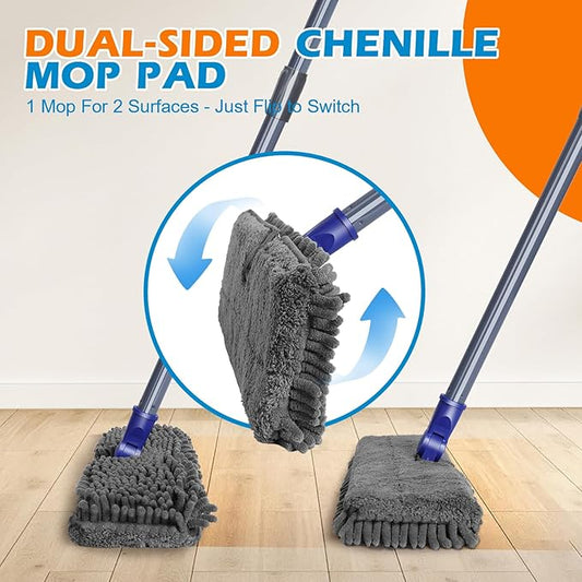 Mops for Floor Cleaning, Masthome Flat Dust Mop with 4 Reusable Pads, 2-Sided Microfiber Dust Mop for Wet & Dry Use, Flat Flip Mops for Hardwood, Laminate, Vinyl,Kitchen, Tile -1 Scraper