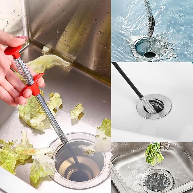 Drain Snake Hair Drain Clog Remover Tool - 61.4 inch Sink Drain Cleaner for Toilet Sewer Shower Kitchen Bathroom Tub Clogged Drains Opener Cleaning Tool