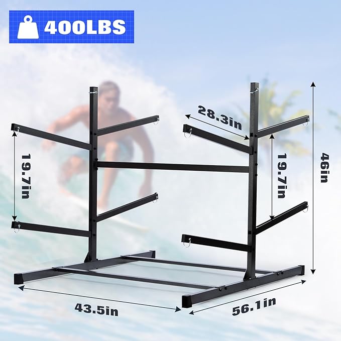 Kayak Storage Rack, Heavy Duty Kayak Racks for Garage and Outdoor Storage, Storage Rack for Kayak, Canoe, Surfboard & Paddleboard