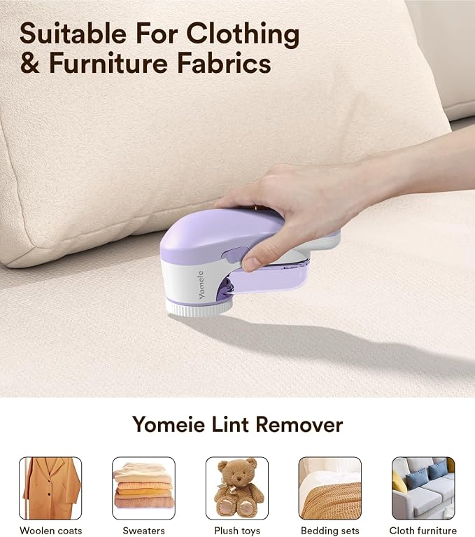 Fabric Shaver Rechargeable, Electric Lint Remover & Pill Remover for Clothes, USB-C Sweater Shaver with 6-Leaf Blade Depiller, Removes Fuzz Pills Bobbles from Cashmere Fleece Couch Furniture