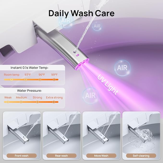 Smart Toilet with Bidet Built-in: Bidet Toilet with 4 Washing Modes Child Friendly, Toilet Bidet with Heated Seat, One Piece Toilet with Warm Water, Dryer, Remote, Foot Sensor, Auto Flush Lid&Seat