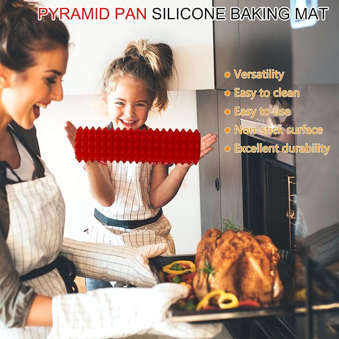 Silicone Baking Mat Pyramid Sheets Cooking Pan 16"x11" 2 Pack-Red，Best Healthy Fat Reducing Nonstick Cooking Mat for Baking Mat with Grid for Oven Grilling BBQ, Baking and Roasting