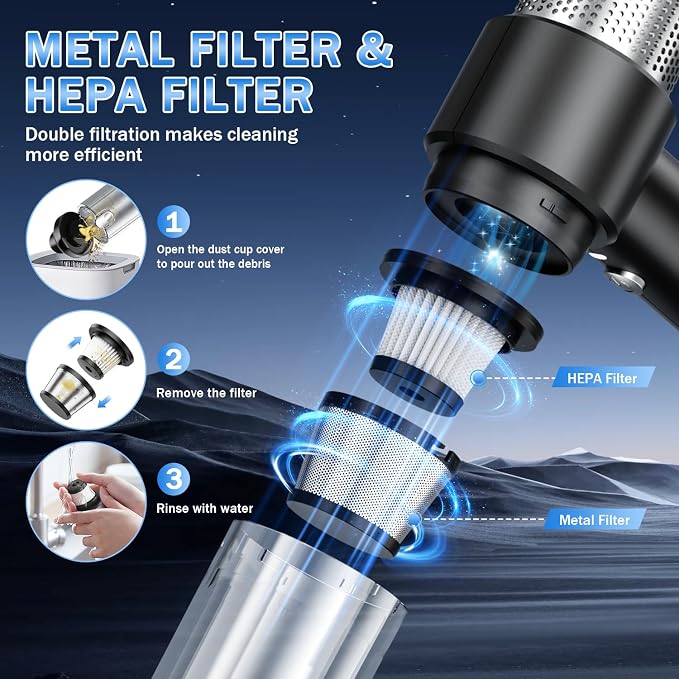 KMM Handheld Car Vacuum Cleaner, Hand Held Vacuum Cleaner & Air Duster | 16000PA Strong Suction, 120W High Power, Portable & Rechargeable, LED Light, Multi-Nozzles for Home, Car, Office, Pet