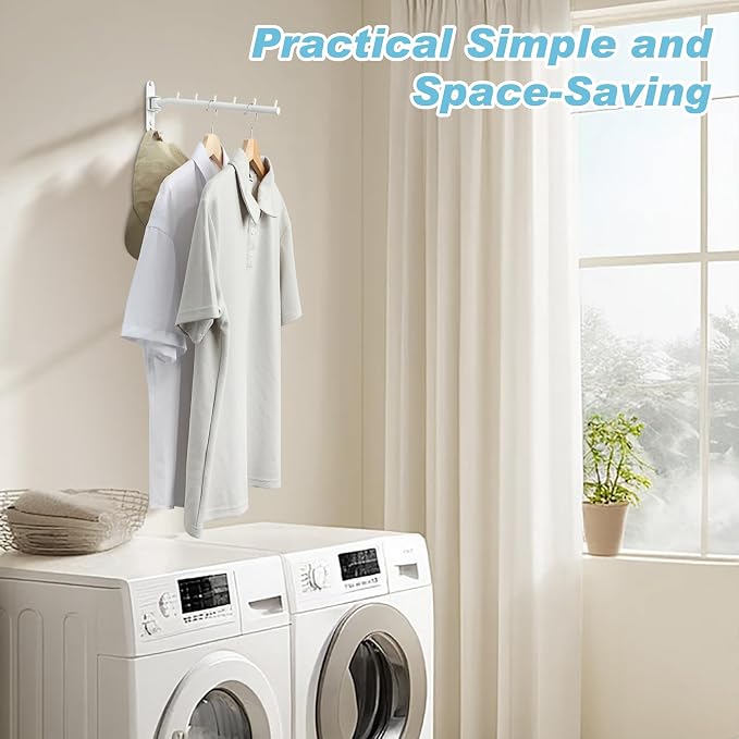 Alise Wall Mounted Clothes Drying Rack,Swivel Clothes Hanger,White,1Pcs | Space Saving Laundry Rack,Heavty Duty Stainless Steel Clothes Wall Drying Rack for Laundry Closet Bedroom/Bathroom