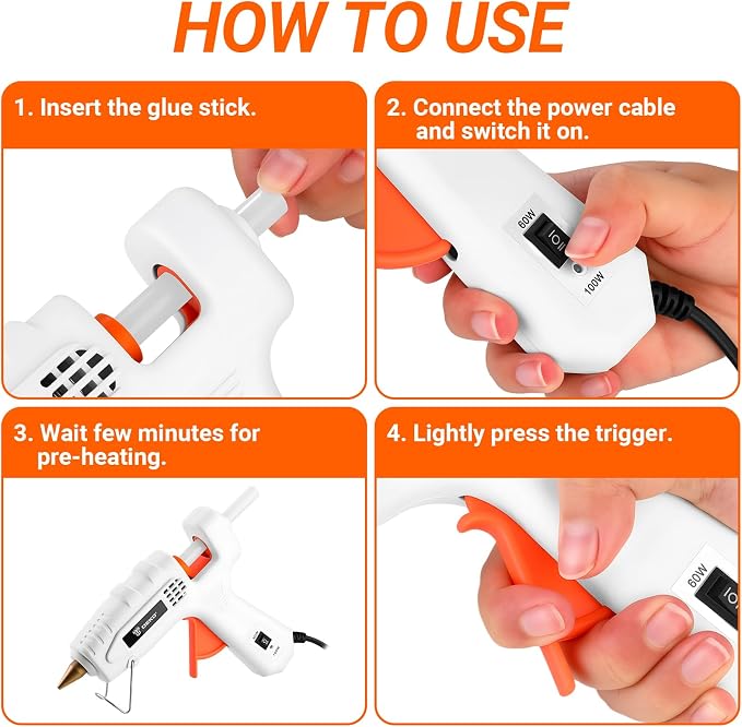 Hot Glue Gun Full Size: DEKOPRO 60/100Watt Dual Temp Hot Glue Gun Kit with 25 Glue Sticks, Organize Storage Case, Heavy Duty Heat Glue Gun Tool Set for Home Repair, Art & Crafts, DIY White