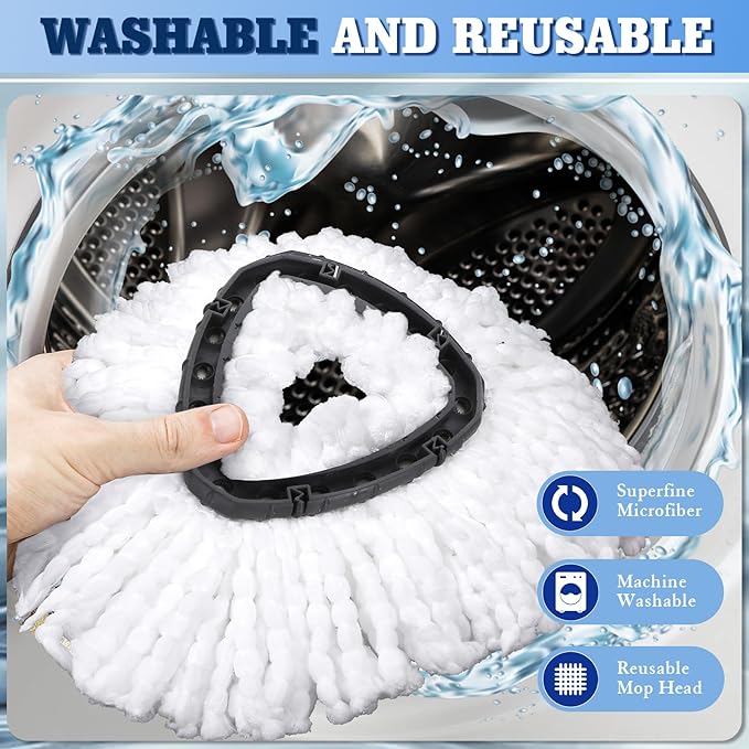4 Pack Microfiber Mop Replacement Heads Compatible with Oceda EasyWring 1-Tank System - Includes 1 Mop Scrub Brush Head, 1 Mop Base, Easy Cleaning Mop Head Refills (White)