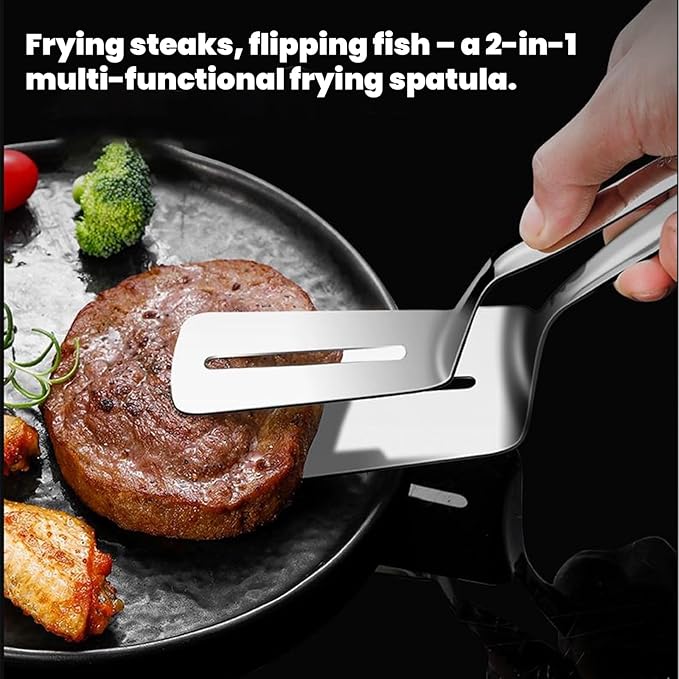 Stainless Steel Grill Clamp, Grill Clamp Spatula, Anti-Scald Extended Handle Spatula Tongs, Stainless Steel Kitchen Tongs for Grilling Meat, Fish and Pancakes (1PCS)