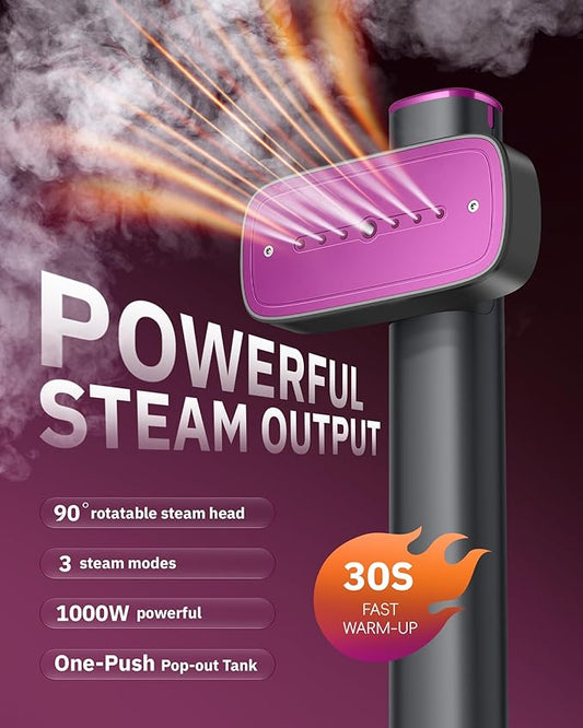 OGHom Steamer for Clothes, 110-240V Travel Steamer & Iron 2 in 1, 1000W Powerful Steam, Portable Handheld Garment Wrinkle Remover, 30s Fast Heat-Up with Dry & 2-Steam Control, for Global & Europe