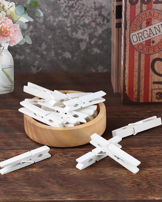 100 Pack White Wooden Clothes Pins 2.9 Inch, Heavy-Duty Wood Clothespins | Wooden Clips for Hanging, Crafts, Laundry, Photo Display & Classroom Decoration, Smooth Finish & Rust Resistant Spring