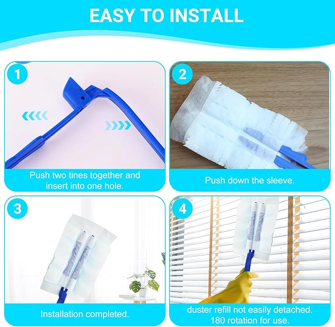 60 Count Disposable Duster Refills for Cleaning, for Swiffer Duster Refill | Multi-Surface Dusting Refills, Dusting Furniture, Blinds, Ceiling Fans, Helps Remove Allergens