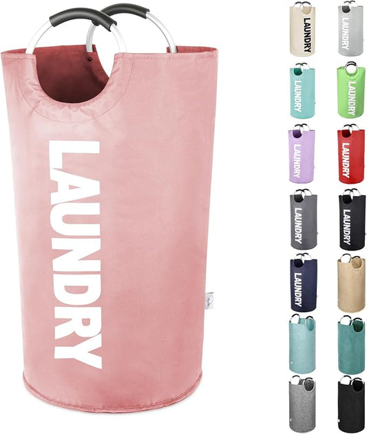 Large Laundry Basket, Laundry Hamper Bag with Handles, 95L, Pink | Freestanding Tall Dirty Clothes Hamper, Collapsible and Portable Laundry Bin for Dorms and Bedrooms, Thick, Sturdy Fabric