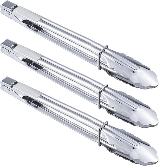 HINMAY Stainless Steel Serving Tongs Grilling Tongs for Cooking Camping Barbecue (12-Inch 3 Pieces)