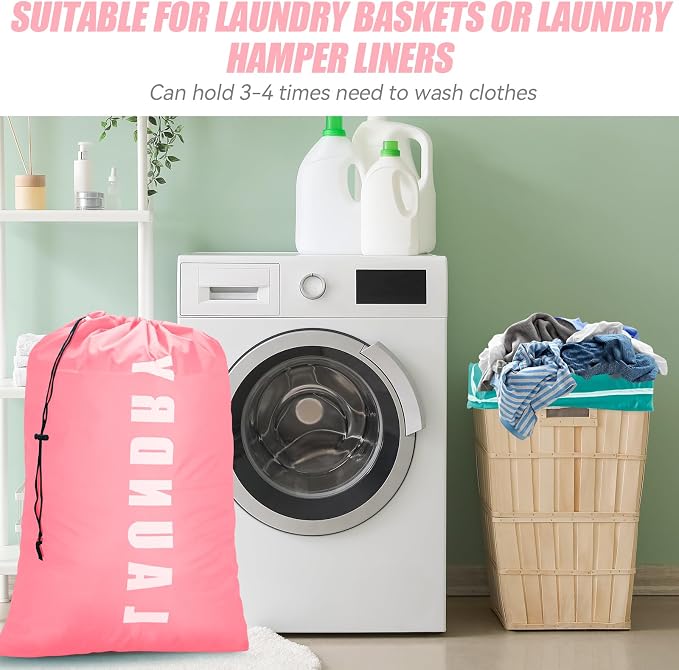 Laundry Bag,2 Pack Travel Laundry Bags for Dirty Clothes,Large Laundry Bags for Camping & Traveling,Dirty Clothes Travel Bag,24" x 36" (Cyan + Pink)