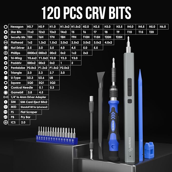 STREBITO Electric Screwdriver, 144-in-1 Precision Screwdriver Set | 120 Magnetic Bits, Organized Storage and Portability, Small Tool Kit for Electronics, PC, Computer and Laptop