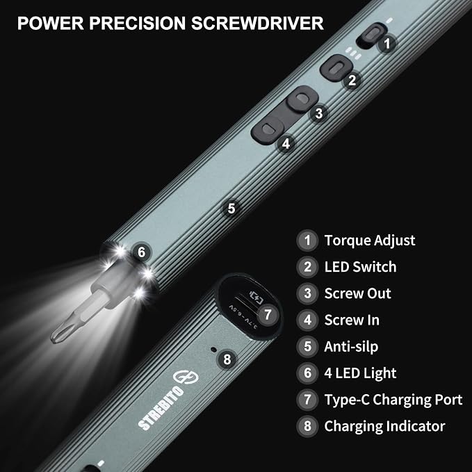 STREBITO Mini Electric Screwdriver Set 155 in 1, Small Electric Screwdriver | 140 S2 Magnetic Bits, 3 Torque Settings, 650mAh Battery, Precision Electric Screwdriver Kit for Computer Laptop RC Electronic