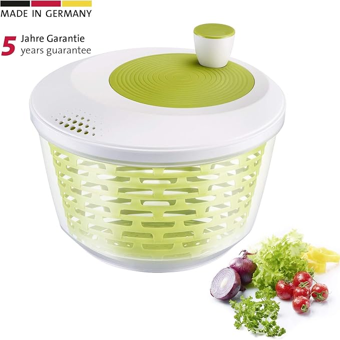 Westmark Salad Spinner, Capacity: 4.4 litres, ø 23.5 cm, Plastic, BPA-Free, Spinderella, Colour: Transparent/White/Green, 243022E1