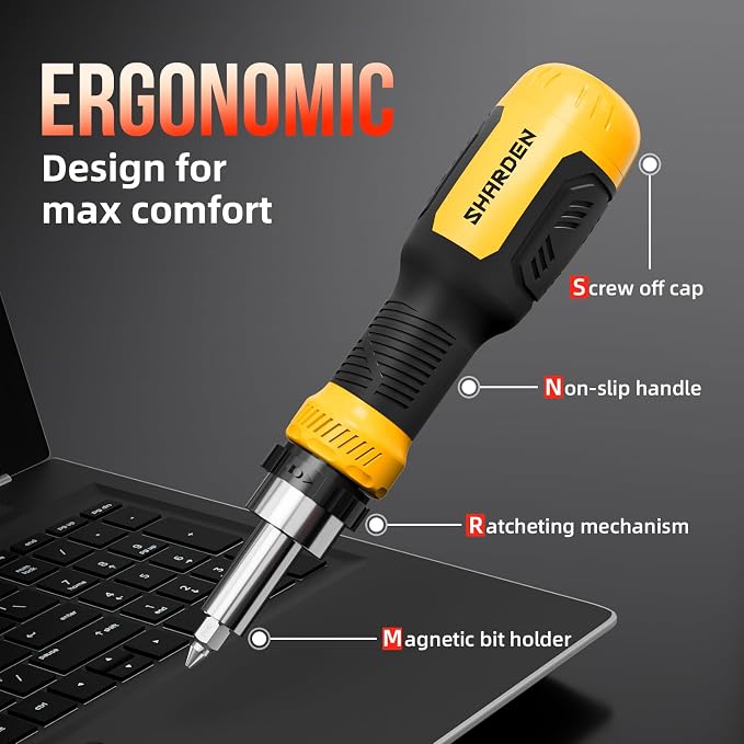 26-in-1 Ratcheting Screwdriver Set Multi Screwdriver Tool Kit | All in 1 Ratchet Screwdriver, 12 Double Ended CRV Bits Phillips Slotted Torx Hex, Portable Tool for Home Bike Computer Repair