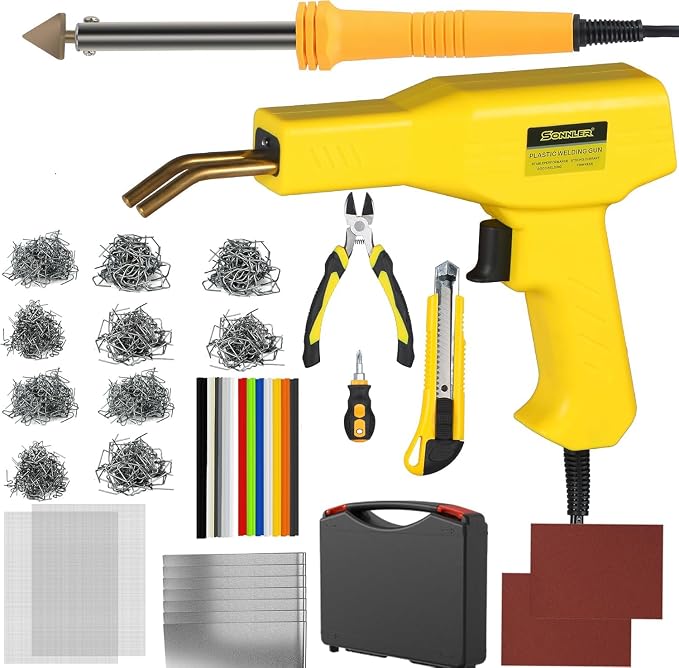 Plastic Welder,2 in 1 Plastic Welding Kit,Hot Stapler Car Bumper Repair Kit | SONNLER 1000PCS Hot Stapler For Car Bumper Crack Repair with Iron , Rods, Metal Mesh, Abrasive Paper, Aluminum Tape