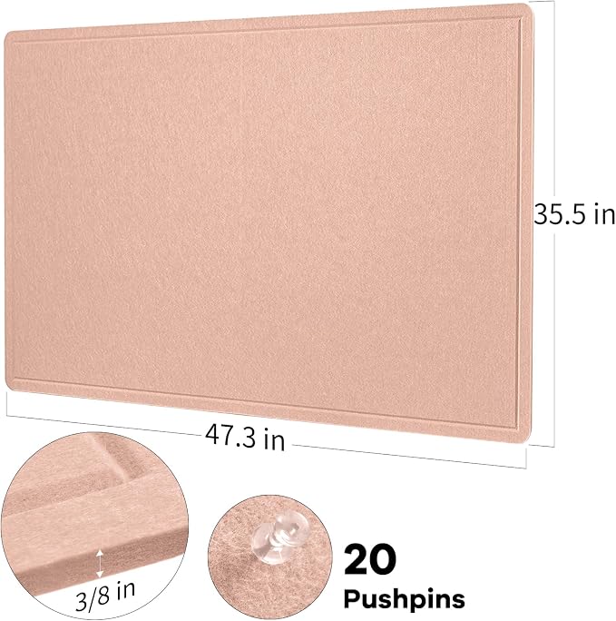 Felt Bulletin Board 48x36 inches, Decorative Pin Board for Home & Office | Cork Board Alternative for Wall with Push Pins, Display Mood Board for Photos, Notes & Reminders