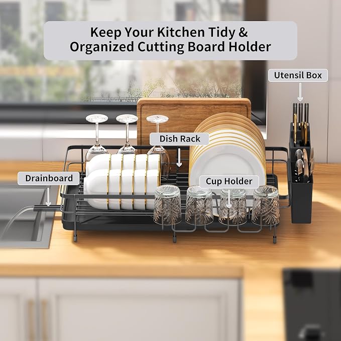 Foldable Drying Dish Rack for Kitchen Counter, Drying Rack Kitchen Sink Organizer, Sink Dish Drainer with Plate Holder, Small Kitchen Dish Strainer & Dish Dryer Organizer, Adjustable 13.7"-22.83"