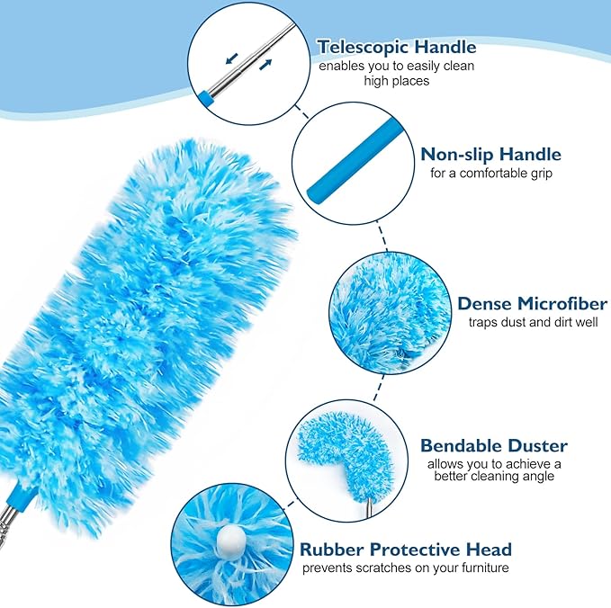 MAVRIZ 12 pcs Microfiber Extendable Duster, Washable & Reusable Duster for Cleaning Small Dusters for Blinds, Electronics, and Furniture
