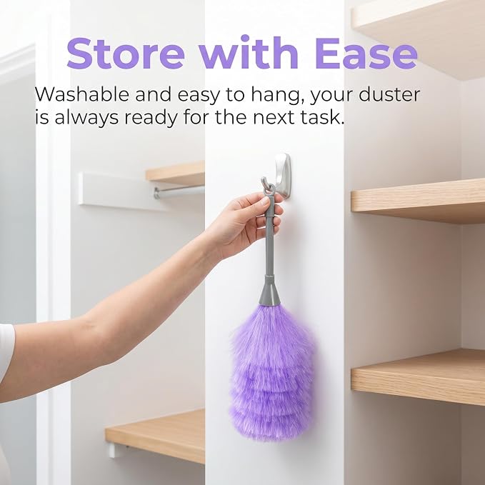 Goaste 12 Pack Microfiber Delicate Duster, 12.8 Inch Fluffy Feather Dusters with Plastic Handle, 2 Colors Electrostatic & Washable Cleaning Tool for TV Screen, Car, Laptop, Keyboard (Purple & Gray)