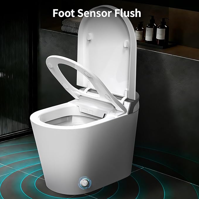Smart Toilet with Bidet Built in, Elongated One Piece Bidet Toilet with Auto Flush, Heated Seat, Instant Warm Water, Dryer, Foot Sensor.Deodorization