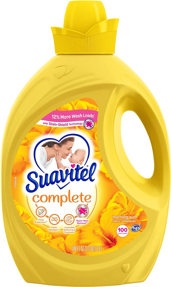 Suavitel Complete Liquid Fabric Softener, Morning Sun Scent, 100 fl oz | Fabric Conditioner, HE Compatible, Concentrated Formula, Long-Lasting Freshness, Wrinkle Reduction, Laundry Softening