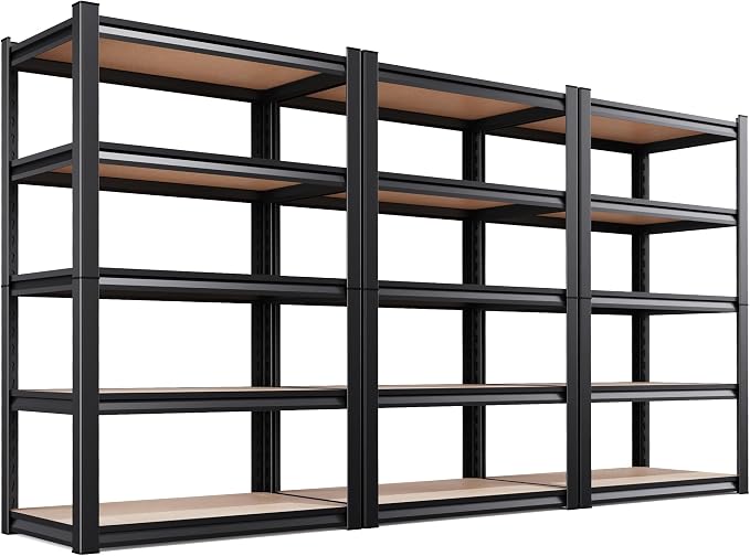 71.2''H Storage Shelves, Wood Garage Shelving,Adjustable Heavy Duty Shelving Unit,5T Tall Garage Shelves，Wood Metal Standing Shelf Units,Utility Rack For Kitchen 71.2''H*35.4''W*15.7''D,3-Pack