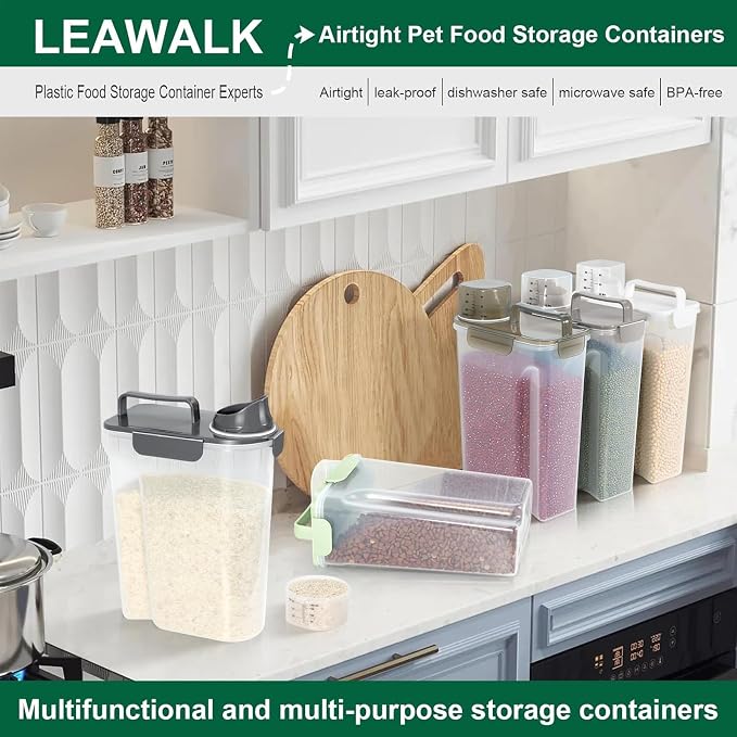 LEAWALK 5Lbs /6Qt/5l Airtight Cat Dog Food Storage With Upgraded Large Nozzle BPA-Free, Pet Food Storage Containers For Rice, Grain, Pet Food,Flour, Dog Treat Storage-2pack Dark Gray