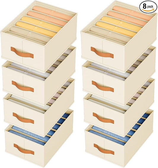 DIMJ Wardrobe Clothes Organizer - Foldable Closet Drawer Organizer Dividers for Jeans, Pants, Sweater, T Shirt, Storage Bins with Handles for Shelf
