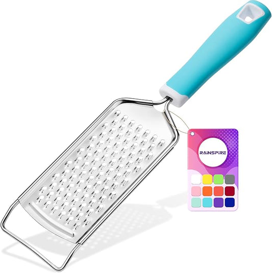 Rainspire Professional Cheese Graters for Kitchen Stainless Steel Handheld, Metal Lemon Zester Grater With Handle For Cheese, Chocolate, Spices, Kitchen Gadgets Tools, Soft Grip Handle (Blue)