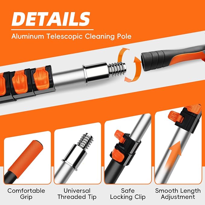 20 Foot High Dusters for Cleaning with 3-12 Foot Heavy Duty Extension Pole | High Reach Duster, Extendable Reusable Cobweb, Feather, Ceiling Fan Cleaner Duster, Window Squeegee Kit