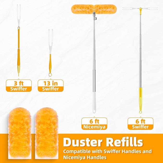 6 ft Extendable Duster Kit with 20 Refills for Swiffer Duster | 360 Heavy Duty Duster Refills, 5X Microfibers Trap Dust, Long Extended Handle for Ceiling Fan, Vents and Hard to reach Areas
