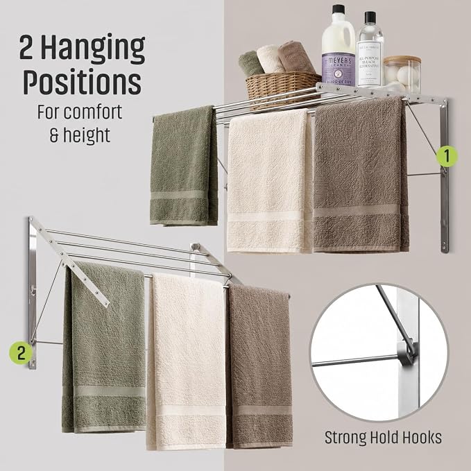 Smartsome Wall Mounted Clothes Drying Rack | 30" | 20 Ft | 60 lb