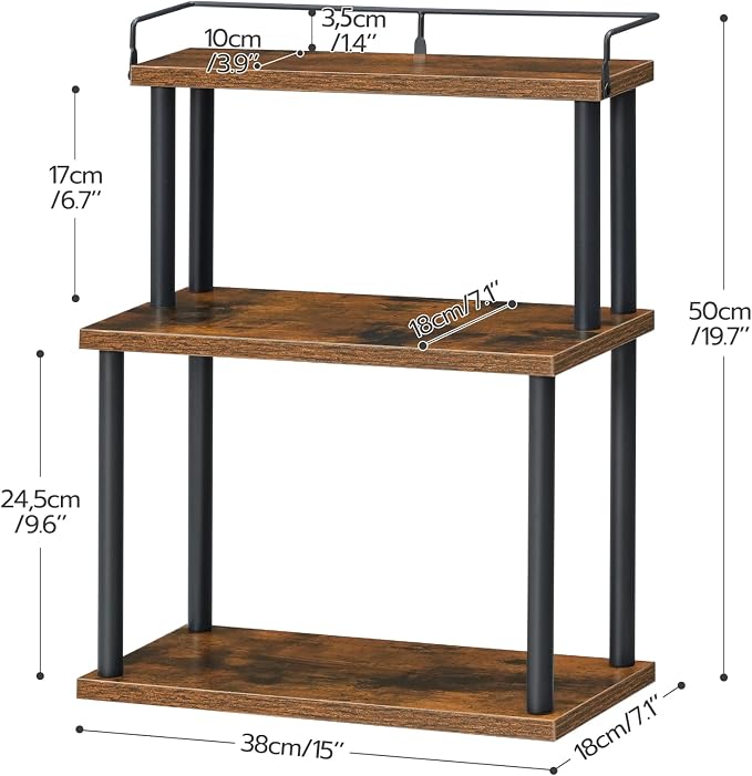 HOOBRO Kitchen Countertop Organizer, Moveable Corner Shelf, Desktop Storage Organizer for Countertop, Office Desk, Living Room, Rustic Brown and Black BF02TL01
