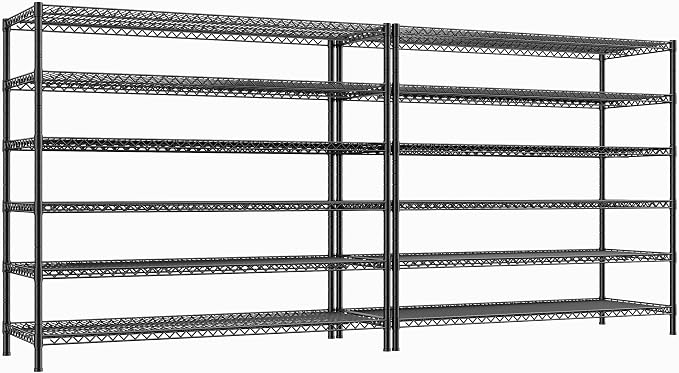 REIBII Storage Shelves, 3840LBS Heavy Duty&Adjustable Height for Basement | 55.5" W Shelf Space Saving, 6 Tier Freestanding, Powder Coated, Anti-Tipping Device, Moisture Resistant, 2-set for Garage