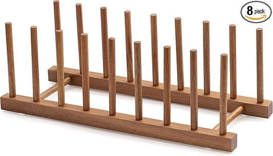 HBlife Acacia Wooden Dish Dying Rack Pot Lid Plate Organizer Holder for Cabinet, Cutting Board Stand Drainer Storage Plate Rack for Dish, Pot Lid, Bowl, Cup, Cutting Board and Books