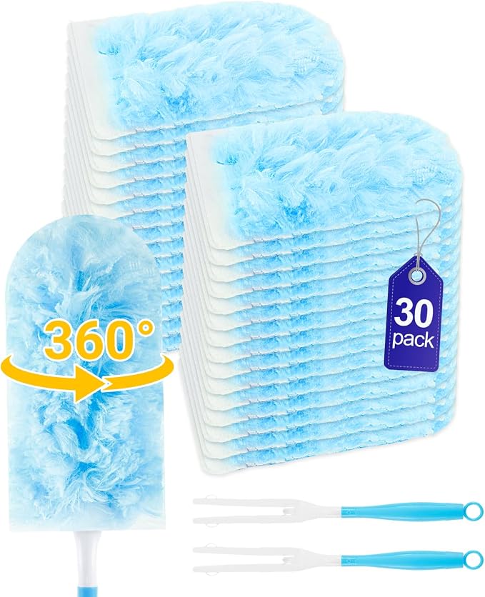 32Pk Duster Refills with Handles Compatible with Swiffer Handle | 360 Heavy Duty Duster Refills Compatible with Swiffer Duster Handle, for Dusting Blinds, Furniture & Home Cleaning