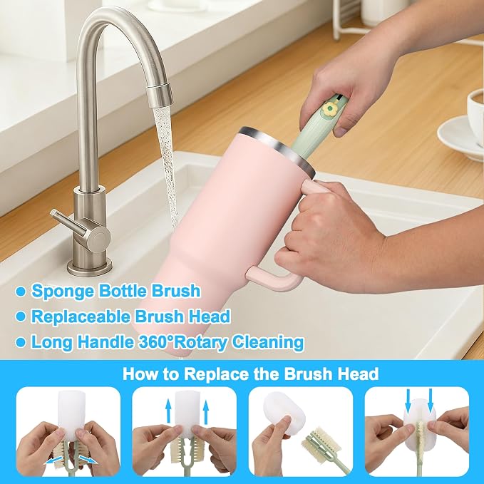 5 in 1 Bottle Cleaning Brush Set,Multifunctional,7 Pcs | Water Bottle Cleaner Brush and Straw Brush,Cleaning Tool Kit for Owala/Stanley/Yeti/Simple Modern Tumbler Cup Accessories