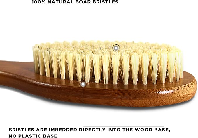 ICANdOIT-19.68Inch Natural Boar Bristles Anti-Slip Extra Long Handle Bath Brush,Bent Handle Shower Scrubber for Exfoliating,Shower Back Brush,Exfoliation Set with Pumice Stone (1 Pack)