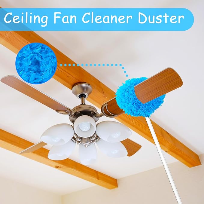 2 Pack Ceiling Fan Cleaner Duster,Reusable Microfiber High Ceiling Fan Blade Cleaner with Removable Extension Pole 13 to 50 Inch for Cleaning,Bookshelves,Door,Window Top,Furniture