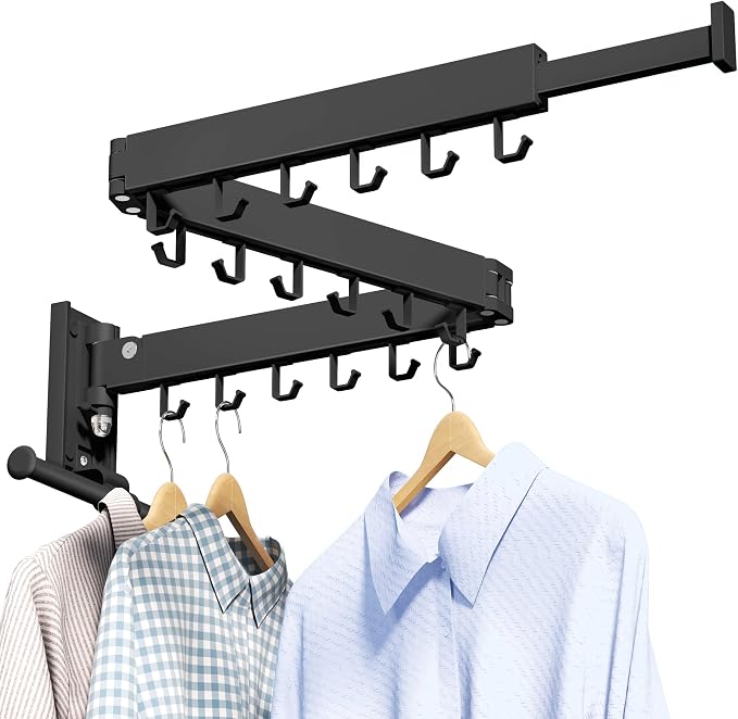 LIENAHU Clothes Drying Rack Wall Mounted(can fold Upward),Laundry Drying Rack,Laundry Room Organization,Wall Mounted Laundry Rack Folding,Retractable Clothing Rack,Collapsible Clothes Hanging Rack