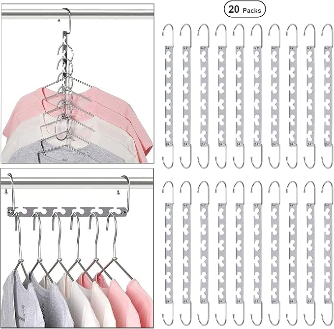 Space Saving Hangers for Clothes 20 Pack, Sturdy Metal Hangers Wardrobe Organizer, Magic Cascading Hanger, Closet Space Saver Closet Organizers and Storage